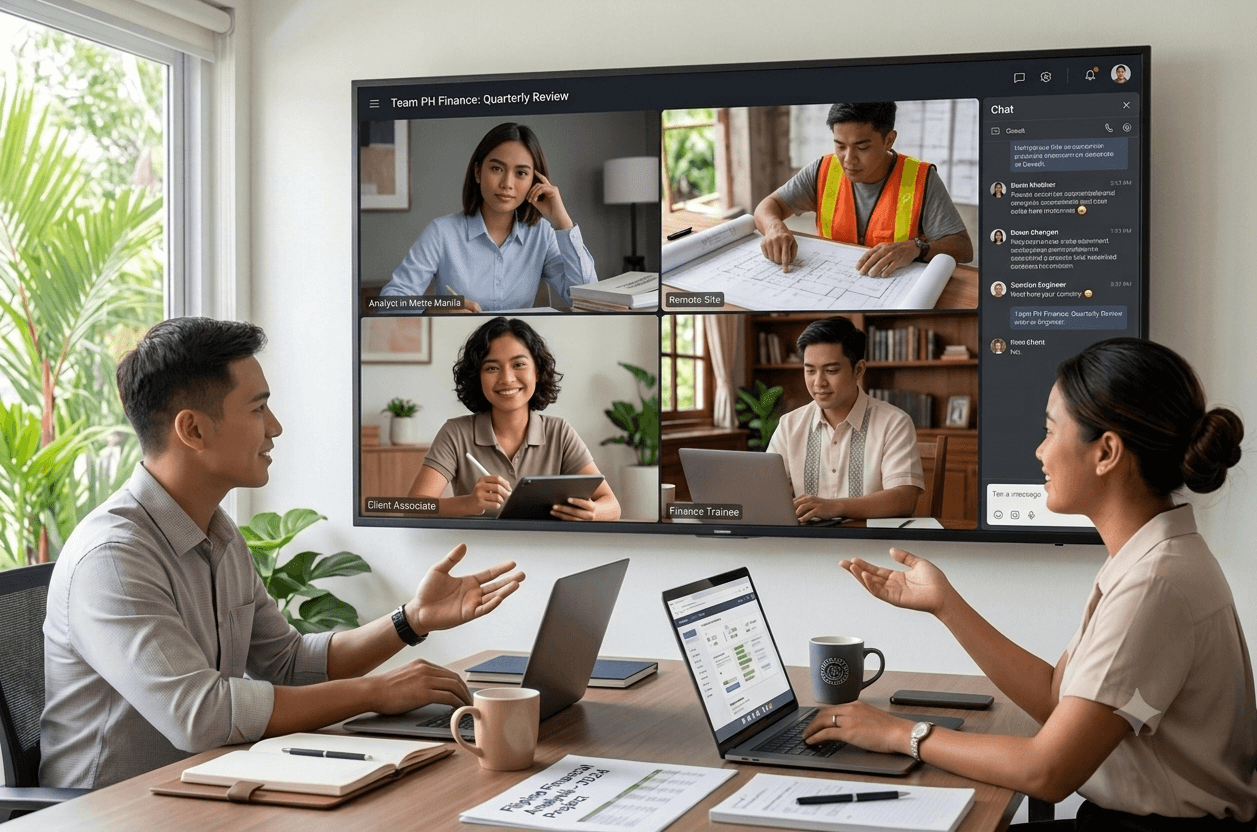 Hybrid team meeting with remote colleagues