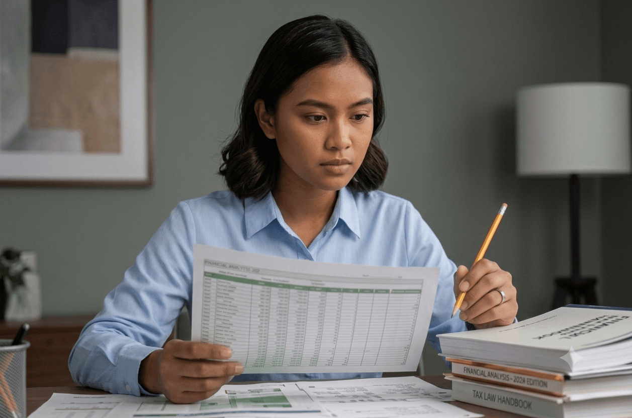 Finance professional analyzing reports